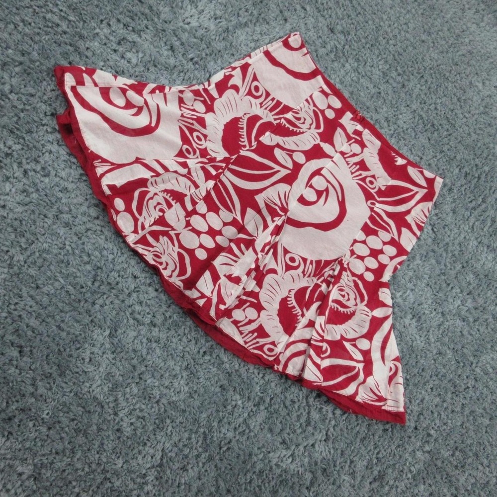 Sunny Leigh Skirt Womens 14 Red White Floral A-Line Lined Flare Boho Cotton Silk - Picture 2 of 8